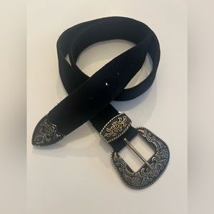 Suede Black Belt with Gold Western style buckle